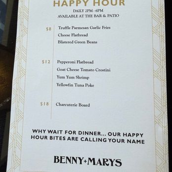 Benny and Mary's - Happy hour menu as of November 2025 - New American Near Me - Irvine, California