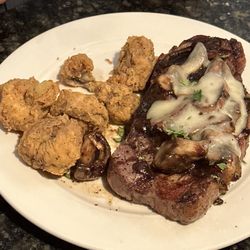 Sammy's At The Club - Mushroom steak mushroom with a blue cheese, wedge salad, and grilled asparagus.