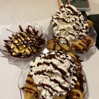 Sushi Rose - Dessert included in all you can eat price. Ice cream plain with chocolate syrup and 2 tempura banana ice cream sundaes. - Sushi Bars Near Me - Reno, Nevada