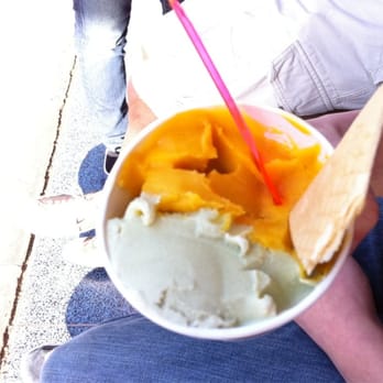 Icekrimski Cafe - 1/2 green tea 1/2 mango sorbert - Ice Cream & Frozen Yogurt Near Me - Davis, California