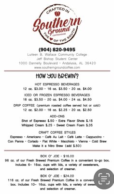 Menu photo 1 Southern Ground Coffeehouse Andalusia, AL Menu photo 1 Southern Ground Coffeehouse Andalusia, AL