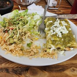 La Marina Restaurant - Enchiladas Yolanda- grilled chicken Enchiladas with rice and salad.