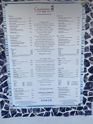 Menu photo 2 Casa Mar 1928 Puerto Vallarta, JAL