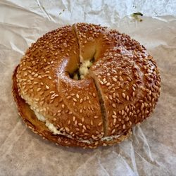 Bagel Street Cafe - Sesame bagel with scallion cream cheese