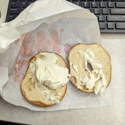 A cream cheese bagel