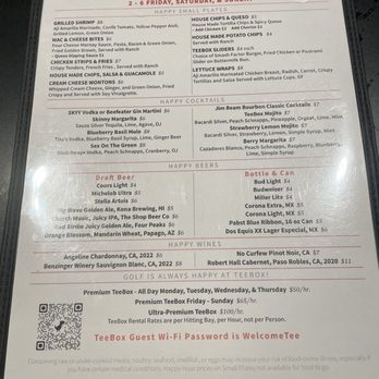 Teebox Indoor Golf Club - Happy Hour Menu - Golf Near Me - Cave Creek, Arizona
