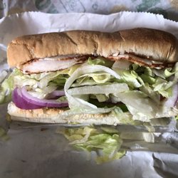 Marathon - 6" Double Turkey Breast with Provolone Cheese, Bell Pepper, Lettuce, Tomato and Onion from the Subway inside.