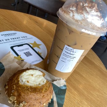 Starbucks - Iced pumpkin spice latte w/ pumpkin cheese muffin - Coffee & Tea Near Me - Foster City, California