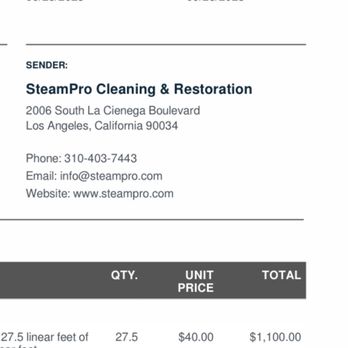 SteamPro - I was charged $1100 for this - Carpet Cleaning Near Me - Los Angeles, California