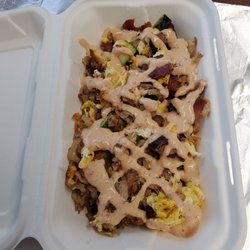 Feisty Greek & Him - Hashbrown bowl Bacon and Veggie