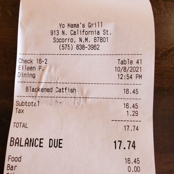 Yo Mama's Grill - Nice waitress asked if we wanted separate checks - New American Near Me - Socorro, New Mexico