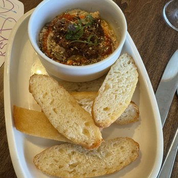 Late August - Field pea hummus with grasshoppers. Yum - Southern Near Me - Houston, Texas