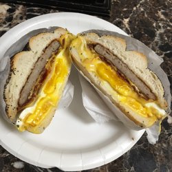 Bagels Your Way Cafe - Sausage, Bacon, OM eggs, and Cheese. Now there's a delicious sandwich