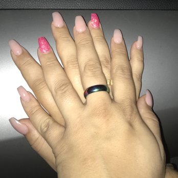 Q Nails & Spa - Encapsulated pink glitter nails!! - Nail Salons Near Me - Miami, Florida
