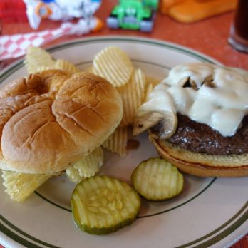 Tin Goose Diner - Angela Burger - Swiss & Mushrooms, very tasty hearty burger, one of the better around - Diners Near Me - Port Clinton, Ohio Tin Goose Diner - Angela Burger - Swiss & Mushrooms, very tasty hearty burger, one of the better around - Diners Near Me - Port Clinton, Ohio