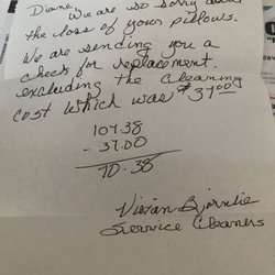 Service Cleaners - The note from Service Cleaners, Detroit Lakes, MN. After they lost three items I sent to them for dry cleaning, Seriously! I pay cleaning!?!