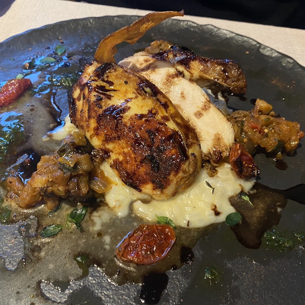 Restaurant Caprice - Swiss chicken breast cooked sous-vide in duck fat with balsamic jus, thyme risotto, zucchini and pepper. Sooo gooood! - Italian Near Me - Wengen, BE Restaurant Caprice - Swiss chicken breast cooked sous-vide in duck fat with balsamic jus, thyme risotto, zucchini and pepper. Sooo gooood! - Italian Near Me - Wengen, BE