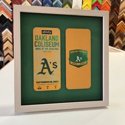 Ray Street Custom Framing - Baseball tickets in ash wood frame