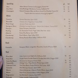 Wine menu Wine menu