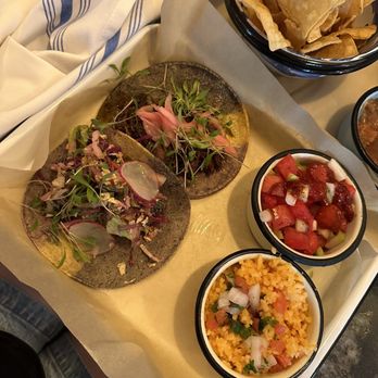 Maximo - crispy fish taco, barbacoa taco, side of rice and side of fruit salad. - Mexican Near Me - West University Place, Texas Maximo - crispy fish taco, barbacoa taco, side of rice and side of fruit salad. - Mexican Near Me - West University Place, Texas