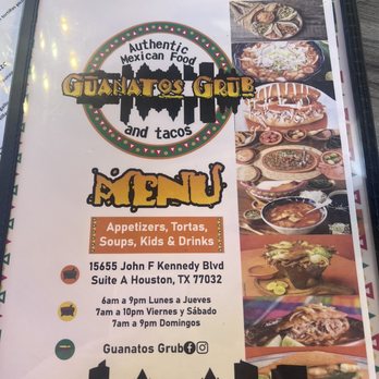 Guanatos Grub - Front of the menu - Mexican Near Me - Houston, Texas Guanatos Grub - Front of the menu - Mexican Near Me - Houston, Texas