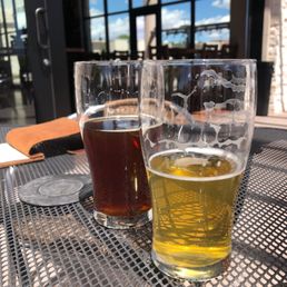 Brown and Brut IPA on the patio