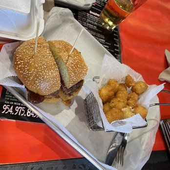 Brgr Stop - Peanut Butter Jelly Time w/ upgraded side of tots - Burgers Near Me - Coconut Creek, Florida