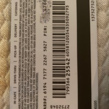 Panera Bread - Panera bread $50 gift card - A Panera Bread gift card valued at $50 displays a barcode, PIN, and expiration date, with printed terms and conditions on the left side. The card is placed on a textured fabric surface, and the barcode and PIN are prominently visible for redemption at Panera Bread locations. - Salad Near Me - Arlington, Texas
