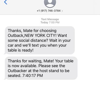 Outback Steakhouse - Text from Crystal from the outback restaurant - Steakhouses Near Me - Secaucus, New Jersey Outback Steakhouse - Text from Crystal from the outback restaurant - Steakhouses Near Me - Secaucus, New Jersey