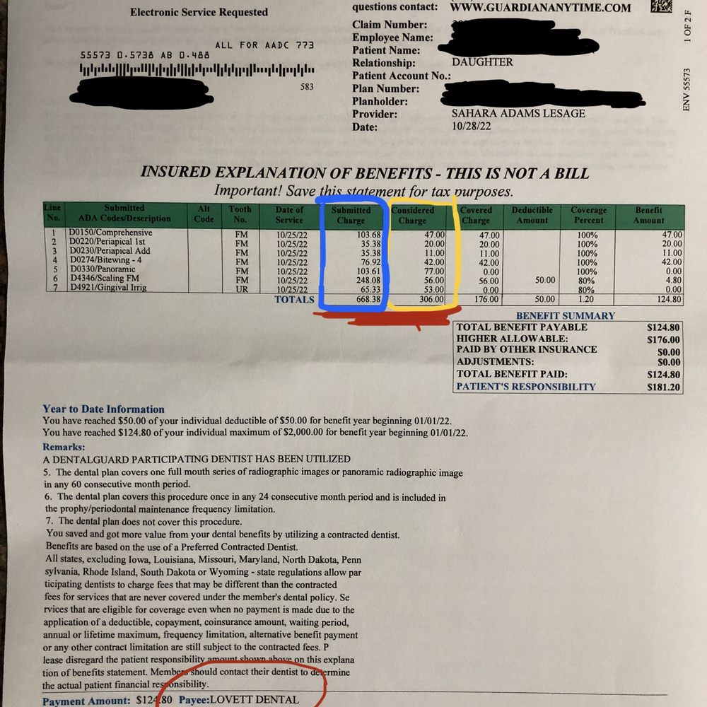 Lovett Dental - What they billed insurance and in network contractually approved charges - General Dentistry Near Me - Webster, Texas Lovett Dental - What they billed insurance and in network contractually approved charges - General Dentistry Near Me - Webster, Texas