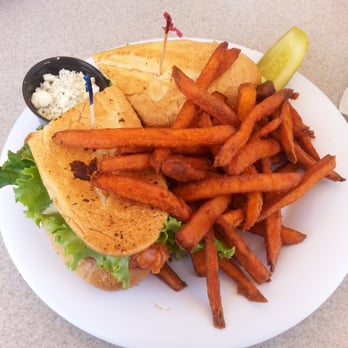 Schooner or Later - Buffalo Chicken sandwich & sweet potato fries...after 1pm. - Sandwiches Near Me - Long Beach, California Schooner or Later - Buffalo Chicken sandwich & sweet potato fries...after 1pm. - Sandwiches Near Me - Long Beach, California