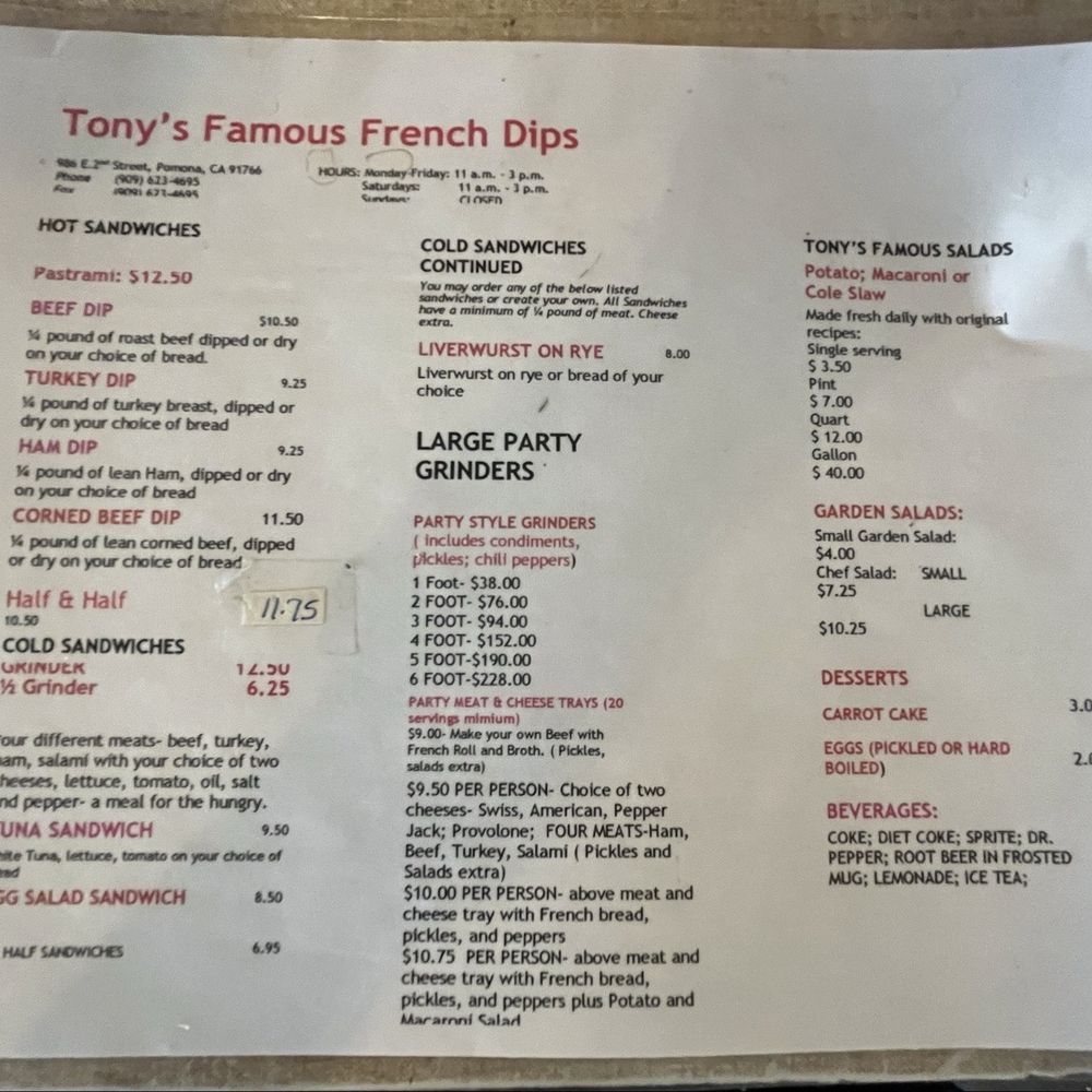 Tony's French Dips - Sandwiches Near Me - Pomona, California Tony's French Dips - Sandwiches Near Me - Pomona, California