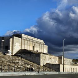 Zeppelinfeld - Zeppelin Grandstand - pillars use to run across the top section. Six Nazi rallies 1933 - 1938.