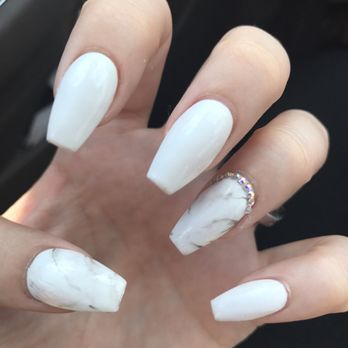 Classy Nails & Spa - Marble nails with rhinestone accents - Nail Salons Near Me - Redford Charter Township, Michigan