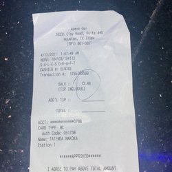 Agave Bar - Receipt afterwards...