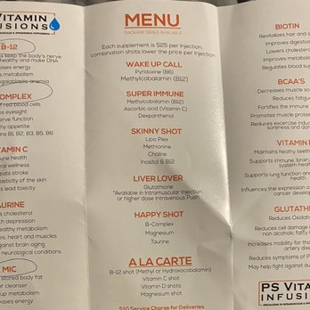 PS Vitamin Infusions - Menu of different shots available! Fight depression, need energy! This is your place! Call Andrew 760-285-8763 - Vitamins & Supplements Near Me - Palm Springs, California PS Vitamin Infusions - Menu of different shots available! Fight depression, need energy! This is your place! Call Andrew 760-285-8763 - Vitamins & Supplements Near Me - Palm Springs, California