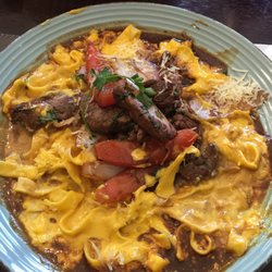 Sazón Peruano - Feruccini a la huancaina con lomo saltado. Notable!!