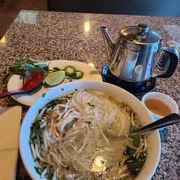 Rice Noodle Pho with chicken.
