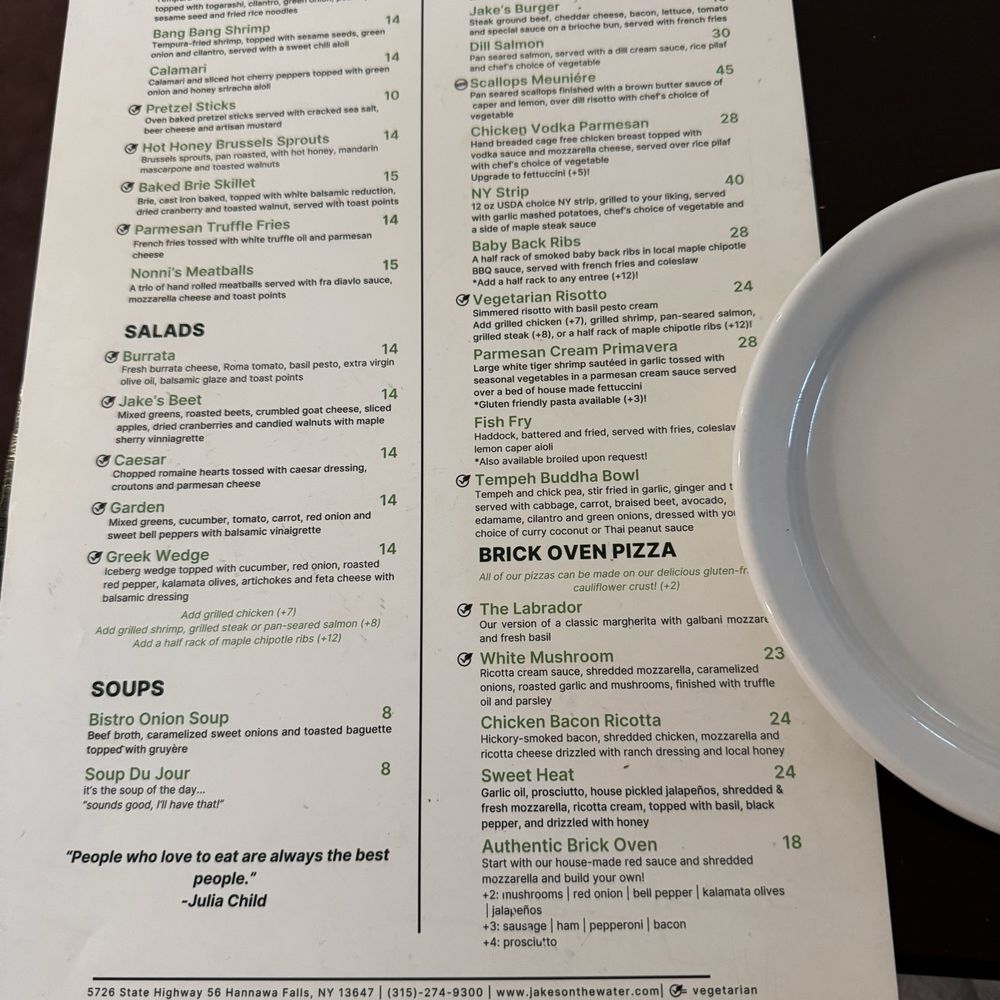 Jake's on the Water - Current menu 2025 August - New American Near Me - Potsdam, New York Jake's on the Water - Current menu 2025 August - New American Near Me - Potsdam, New York