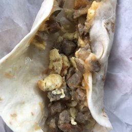 Sausage, egg, and cheese Burrito.