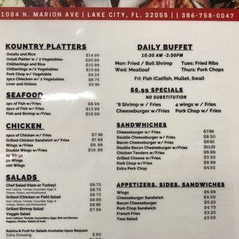 Kountry Korner - Main Menu - Seafood Near Me - Lake City, Florida Kountry Korner - Main Menu - Seafood Near Me - Lake City, Florida