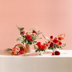 Wild Valentine - A mix of fresh flowers and greens, in a funky Valentine's color palette, and artfully arranged in our signature unruly style.
