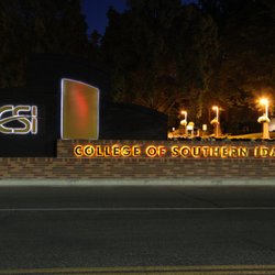 College of Southern Idaho - Our front main campus CSI sign lit up at night, Welcoming people to the main campus in Twin Falls, Idaho