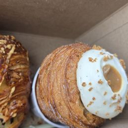 Rosemary ham and cheese croissant and then banana cream cruffin Rosemary ham and cheese croissant and then banana cream cruffin