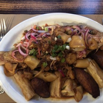Sabor Peru - While snapper topped with shrimp and calamari. - Peruvian Near Me - Caldwell, New Jersey