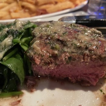 Franklin Steakhouse & Tavern - Petite fillet mignon cookie beautifully medium rare along side sautéed spinach - New American Near Me - Fairfield, New Jersey Franklin Steakhouse & Tavern - Petite fillet mignon cookie beautifully medium rare along side sautéed spinach - New American Near Me - Fairfield, New Jersey