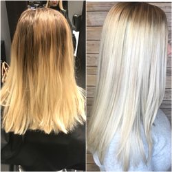 Hair By Alyssa D - Before and After! Blended out her grow out and made her and icy blonde