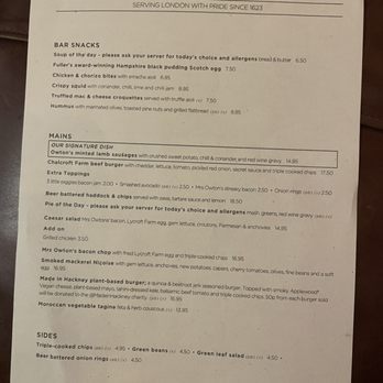 Lamb & Flag - menu - Pubs Near Me - London, XGL