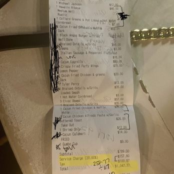 Mahogany River Terrace - Receipt from hell, it was too long to show the top & bottom - Salad Near Me - Memphis, Tennessee Mahogany River Terrace - Receipt from hell, it was too long to show the top & bottom - Salad Near Me - Memphis, Tennessee