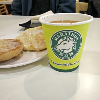 Marathon Cafe - Crispy condensed milk bun with their award winning milk tea - Bakeries Near Me - Richmond Hill, Ontario